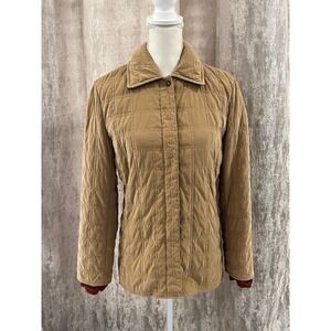 Faconnable Womens Tan Quilted Water Resistant Jacket Coat XS Hidden Snap Front‎